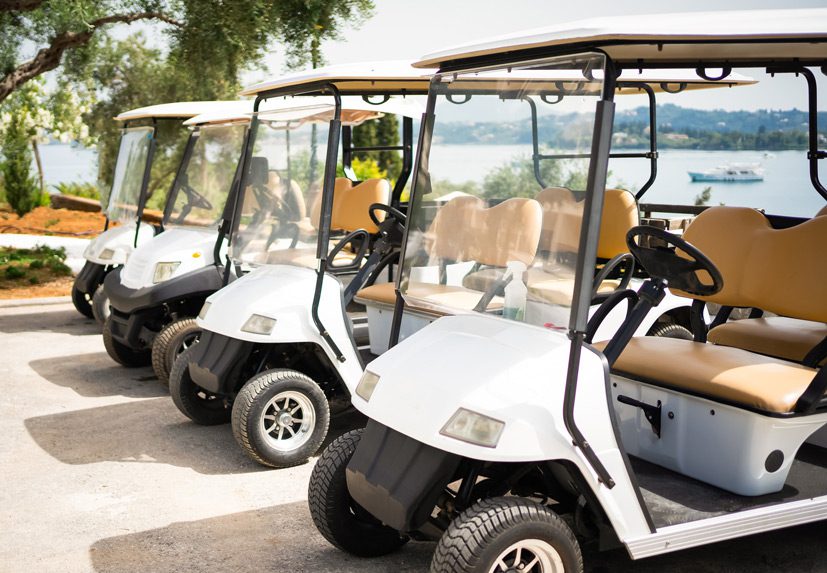 Golf-carts-at-a-resort-maintained-to-prevent-golf-cart-accidents