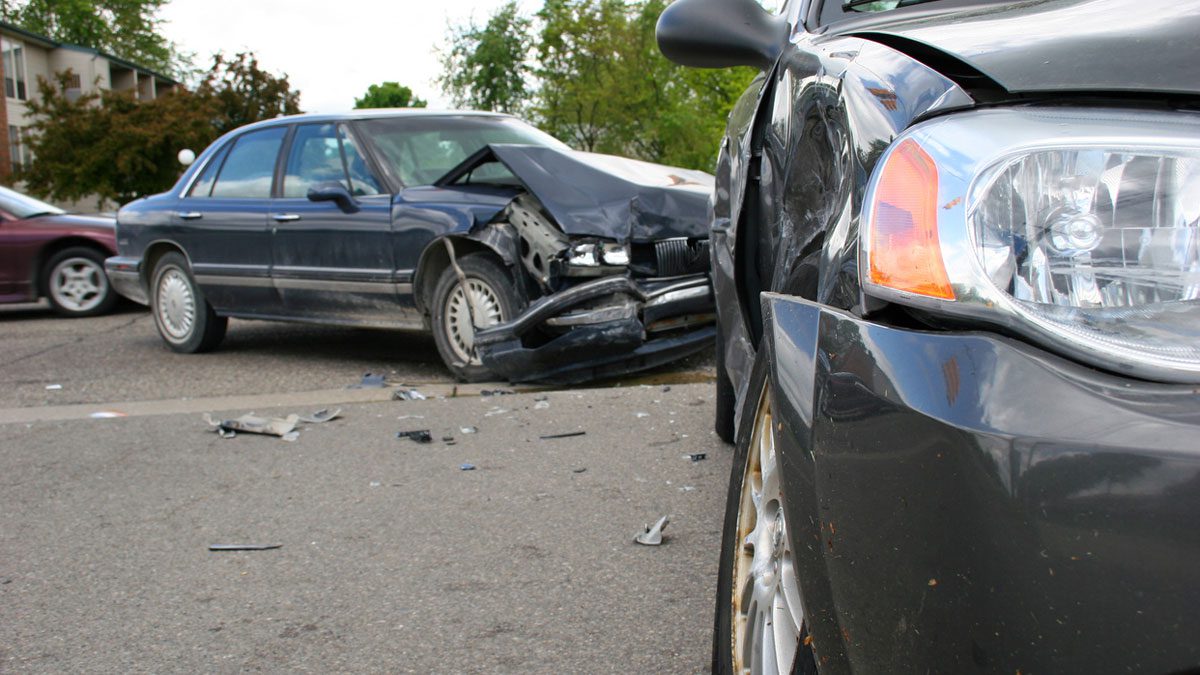 Accident scene showing vehicle collision